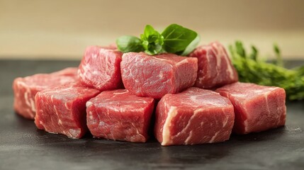 Fototapeta premium A plate of raw beef placed on a wooden board