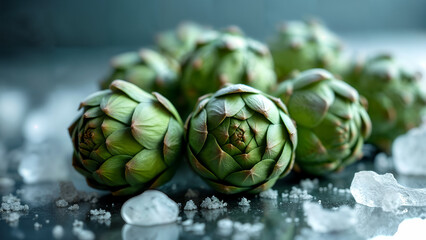 Obraz premium Artichoke Hearts on Icy Surface