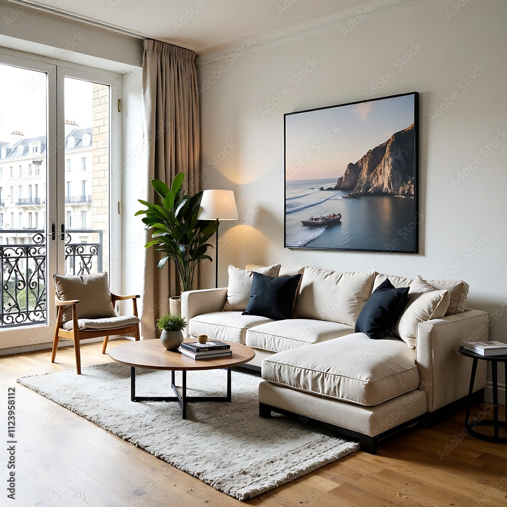 Wall mural Parisian apartment. Scandinavian interior design of modern living room, home.