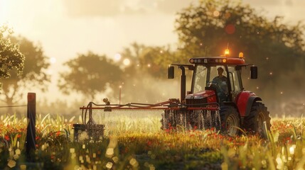 Fototapeta premium Agricultural Progress. Farmer Working on Modern Irrigation System