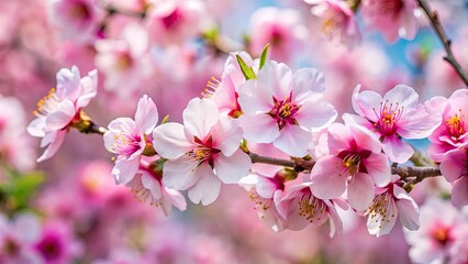 Obraz premium Close up of beautiful pink almond blossom flowers in full bloom, spring, pink, flowers, blossom, almond, tree, nature, blooming