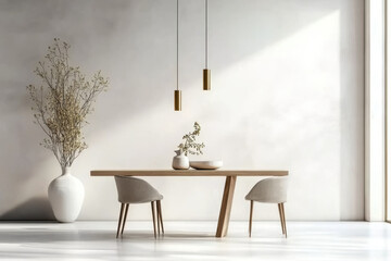 White Minimalist interior design of modern dining room