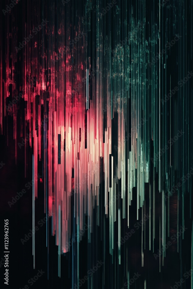 Poster colorful abstract design with vertical lines and glowing patterns creates a dynamic visual effect