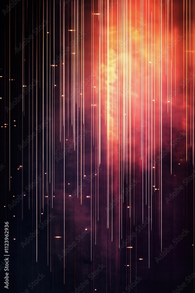 Poster colorful abstract pattern with vertical lines and fiery background in a dark setting