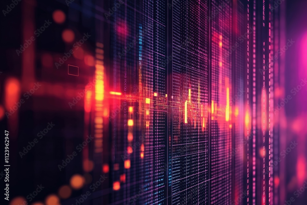 Poster visual representation of digital data flow with vibrant colors and patterns