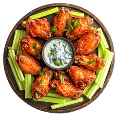 Fototapeta premium Delicious fried chicken wings served with celery and dipping sauce