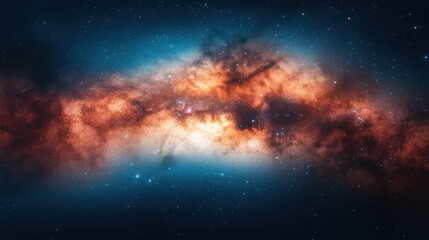 Obraz premium A vibrant depiction of a cosmic scene filled with stars and nebulae.