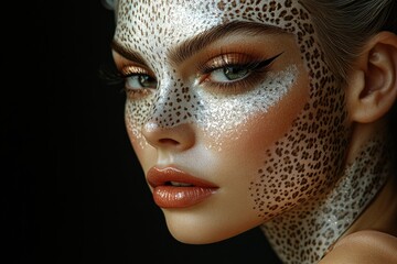 Silver And Leopard Print Makeup Artistic Face Portrait