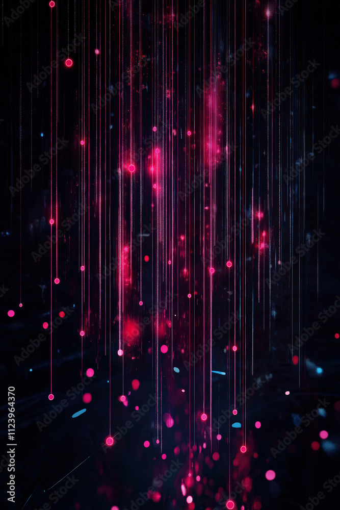 Poster bright digital patterns create an abstract display of colors and light in a dark space