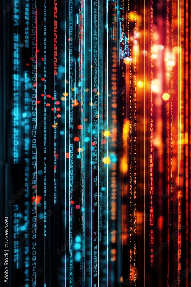 Fototapete Abstract representation of digital data streams with vibrant colors and patterns