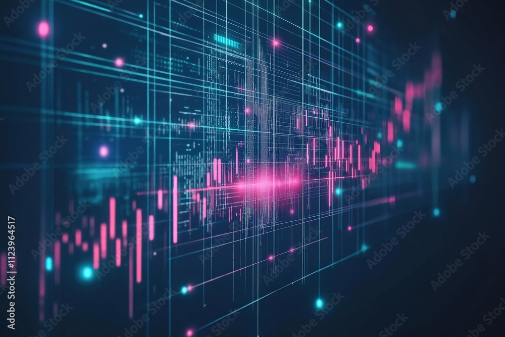 Poster abstract representation of data analysis with neon lines in a digital space