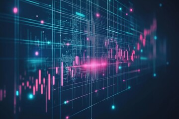 Abstract representation of data analysis with neon lines in a digital space