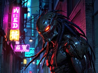 Cyberpunk Predator: Night Hunter Stalks Neon Streets