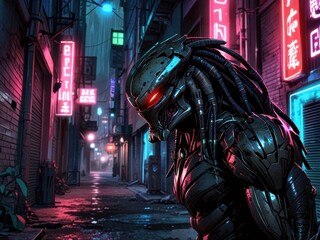 Cyberpunk Predator: Night Hunter Stalks Neon Streets