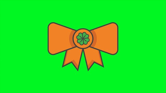 St Patrick's Ribbon Icon Animation On Green Screen. Ready for chroma key. 4k Animation