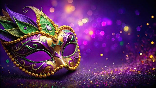 Vibrant masquerade mask on purple background for Mardi Gras celebration , Mardi Gras, masquerade, mask, celebration, party