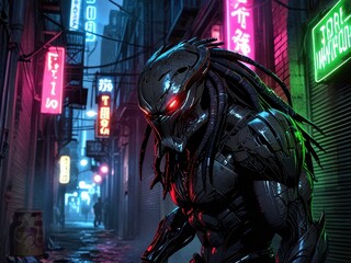 Cyberpunk Predator: Night Hunter Stalks Neon Streets