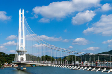 Obraz premium suspension bridge on the lake
