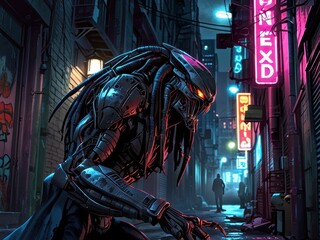 Cyberpunk Predator: Night Hunter Stalks Neon Streets
