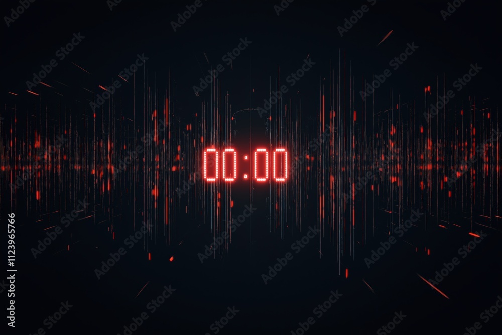 Poster digital timer counting down to zero with a waveform background illustrating sound
