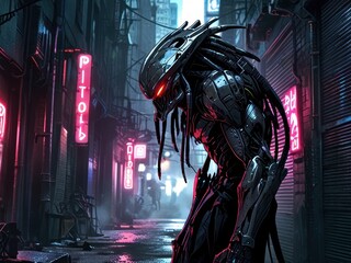 Cyberpunk Predator: Night Hunter Stalks Neon Streets