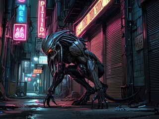 Cyberpunk Predator: Night Hunter Stalks Neon Streets