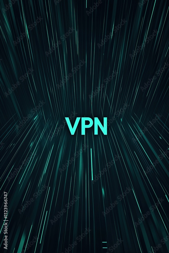Poster virtual private network concept with dynamic lines and glowing text in a digital environment