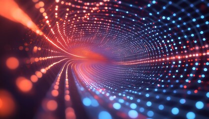 Obraz premium Abstract Red Blue Light Tunnel Digital Network Data Flow Technology Background
