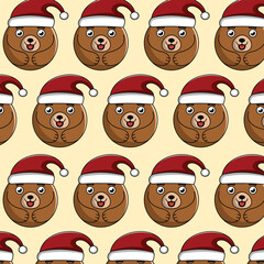 Cute Bear with santa hat pattern background for wallpaper and etc, vector design template perfect for christmas