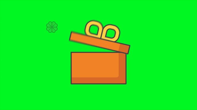 St Patrick's Gift Box Icon Animation On Green Screen. Ready for chroma key. 4k Animation