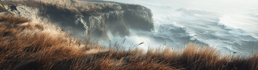 Dramatic Ocean Waves Crashing Against Coastal Cliffs