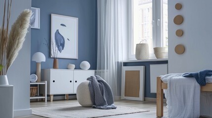 Fototapeta premium Soft beige tones and natural light create a warm atmosphere in this inviting corner, perfect for reading or unwinding