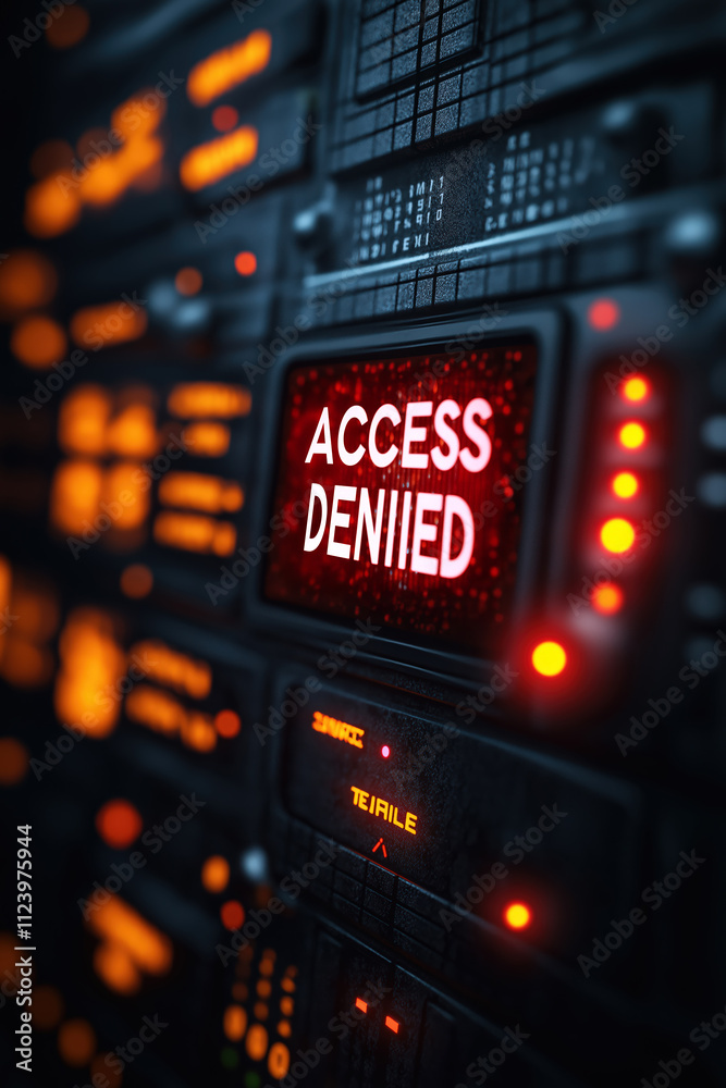 Poster intricate digital interface displays access denied message in a high-tech environment