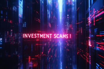 Fototapeta premium Awareness of investment scams in the digital age through technology and visual effects
