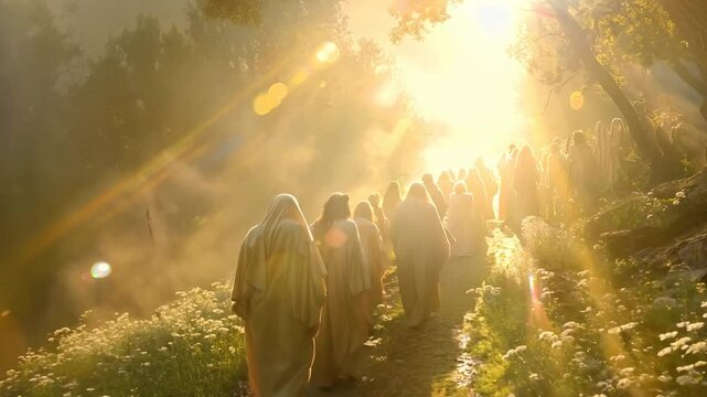 Jesus appearing to His disciples after rising from the dead. VDO 4k ProRes