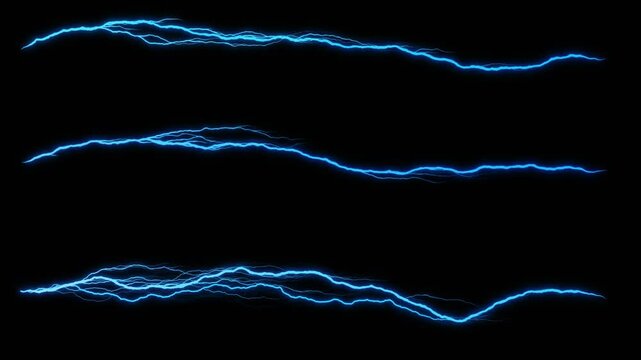 3 Blue Animated Lightnings Thunderbolts - Loop - Overlay Graphic Element