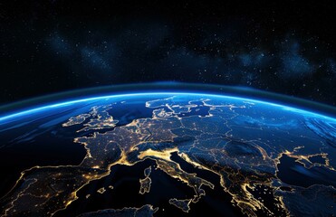Europe at night from space. AI.