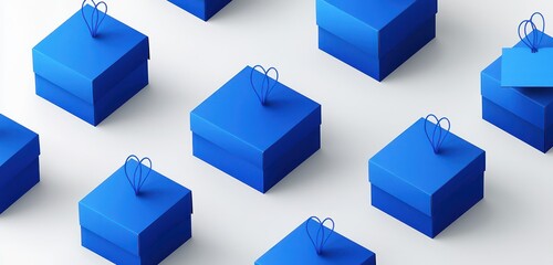 Obraz premium Matte royal blue box packaging with hanging template, shown from isometric angle for design use.