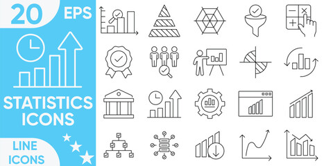 Statistics Line Icons.Simple Set of Graph Related Vector Line Icons.Businessman, Career, Human Resources, Employee,