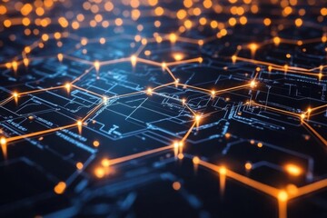 Obraz premium Network System: Nodes Connect Globally, Illuminating Innovation's Future