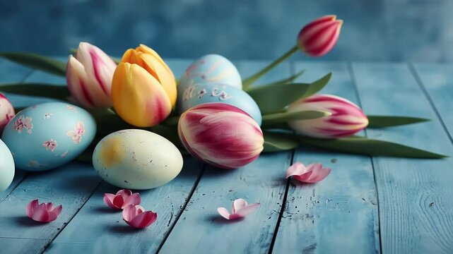 tulip flower happy greeting egg easter blue celebration nest spring card