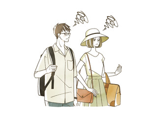 Fototapeta premium 夏に旅行をする困った表情の男女