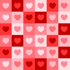 A seamless heart pattern with a romantic pink and red design perfect for Valentine’s Day. Checkered pattern.