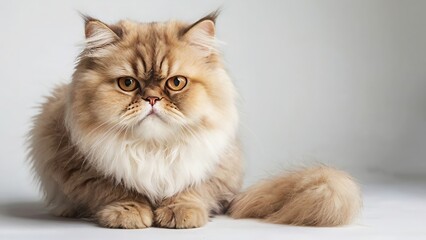 Fototapeta premium Crisp shot of a Persian cat’s intricate fur patterns in a serene setting, Persian cat, white background