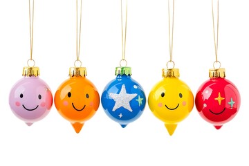 Cute cartoon Christmas ornaments with smiling faces and colorful stars