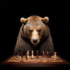 A grizzly bear playing chess