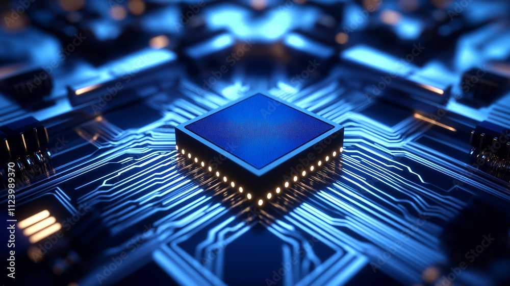Poster Cpu processing data on futuristic glowing circuit board