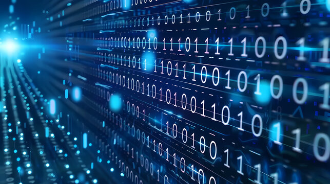 Futuristic binary code stream showcasing digital technology.