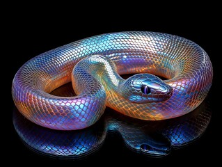 Fototapeta premium Iridescent Serpent: A 3D Render of a Hypnotic, Prismatic Snake