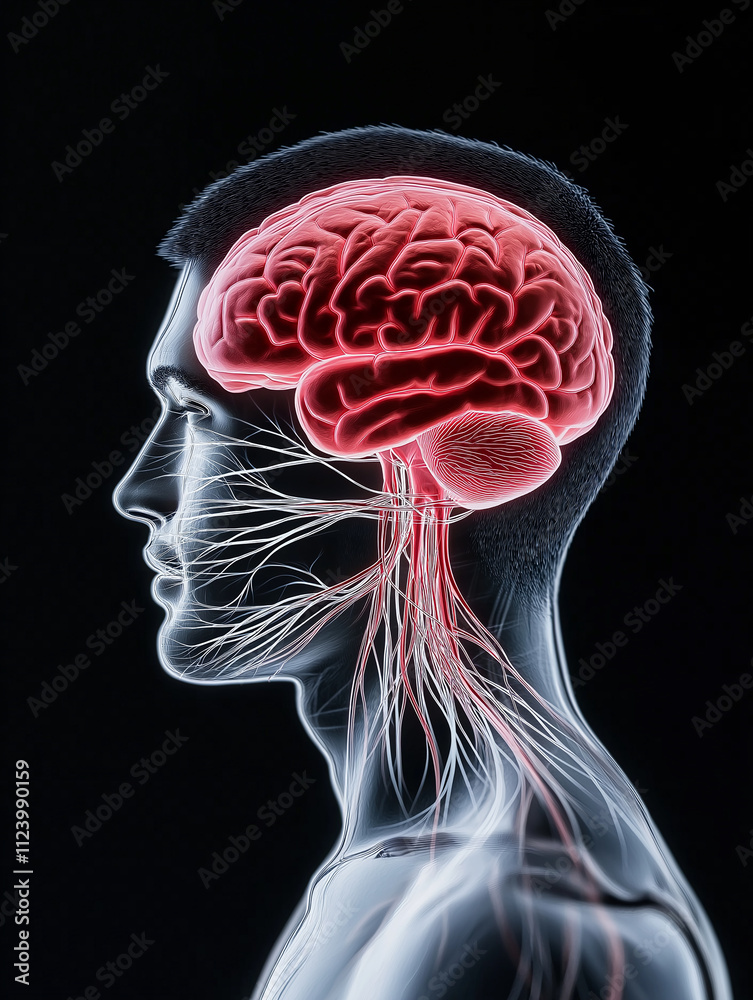 Poster Human brain showing nervous system and spinal cord